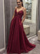 Σπαγγέτι Λουριά Σκούρο Κόκκινο Πούλιες Μακριά Φορέματα Prom Βραδιού, Κόμμα Συνήθειας για Prom Φορέματα, 18636