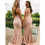 Blush Pink Mermaid Spaghetti Straps Cheap Long Bridesmaid Dresses,WG1303