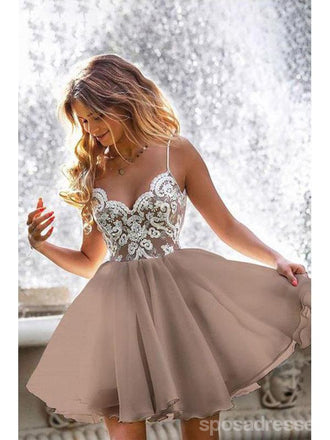 V Neck Dusty Pink Tulle Beaded Κοντά Homecoming Φορέματα Online, Φθηνά Κοντά Φορέματα Prom, CM845