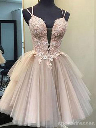 V Neck Dusty Pink Tulle Beaded Κοντά Homecoming Φορέματα Online, Φθηνά Κοντά Φορέματα Prom, CM845