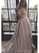 Sexy Backless Deep V Neck Sparkly A-ligne longues robes de bal de soirée, pas cher personnalisé Sweet 16 robes, 18563