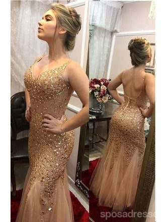 Querida pescoço ouro lantejoulas uma linha barato longo Evening Prom Dresses, Evening Party Prom Dresses, 12350