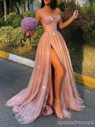 Querida pescoço ouro lantejoulas uma linha barato longo Evening Prom Dresses, Evening Party Prom Dresses, 12350