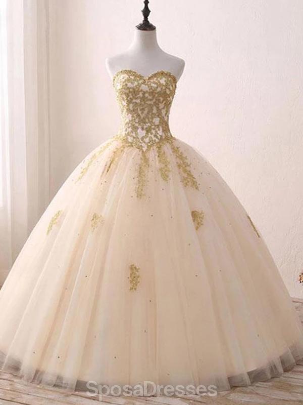 Αγάπη μου Χρυσή Απλικέ Φόρεμα Μπάλα Μακριά Βραδινά Φορέματα Prom, Βράδυ Πάρτι, Φορέματα Prom, 12203