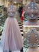 Two Pieces Halter Evening Prom Dresses, Sexy A line Tulle Open Back Prom Dresses 17010