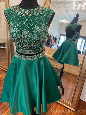 Dos piezas atractivas mangas de la gorra traseras abiertas regreso corto adornan vestidos de la fiesta de promoción cortos en línea, baratos, CM835