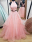 Δύο κομμάτια ρουζ ροζ δαντέλα μακρύ βράδυ prom φορέματα, φτηνά φορέματα prom κόμμα έθιμο, 18609