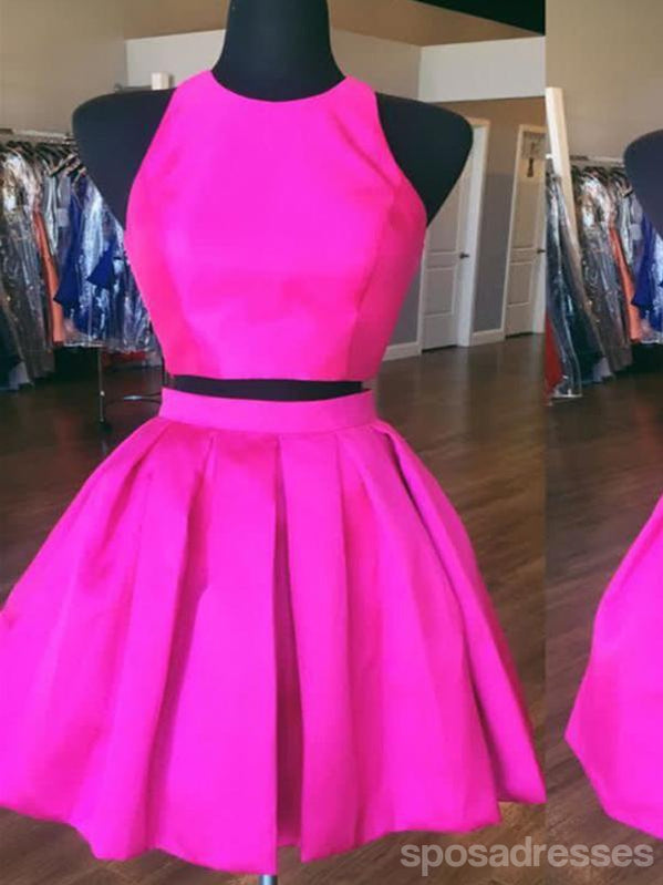 Sexy Open Back Hot Pink Zweiteilige einfache billige Homecoming Kleider 2018, CM490