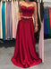Σέξι Δύο Κομμάτια Στράπλες Κόκκινο Μακριά Φορέματα Prom Βραδιού, 17710