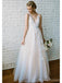 Σαμπάνια V Λαιμός Φτηνές Γάμο Φορέματα Online, Tulle A-line νυφικά φορέματα, WD436