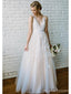 Champagne V cou robes de mariée bon marché en ligne, robes de noce d'A-ligne de tulle, WD436