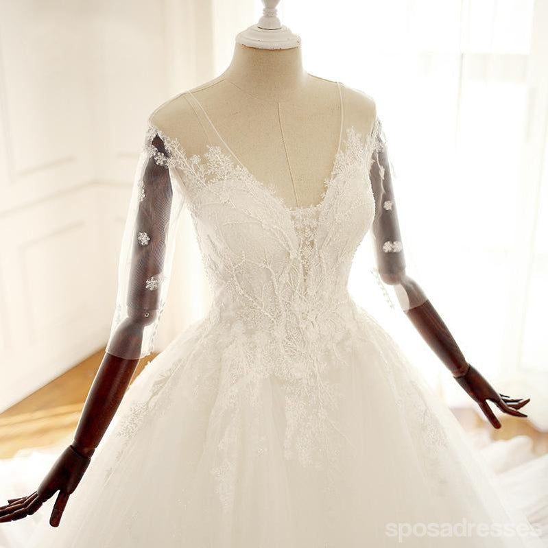 Lange Ärmel V-Ausschnitt Spitze Lange Billig Benutzerdefinierte Hochzeit Brautkleider, WD295