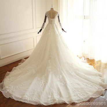 Cordón de la manga largo trajes de novia de encargo baratos de encargo largos, WD305