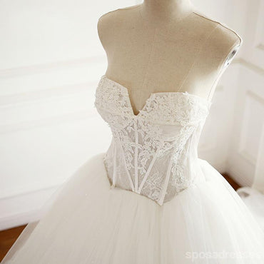 Ver a través de cuello en V una línea de encaje largos vestidos de novia de boda baratos personalizados, WD300