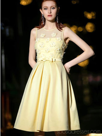 Scoop Pastel Yellow Flower Φτηνά Homecoming Φορέματα Online, Φθηνά Κοντά Φορέματα Prom, CM780