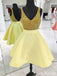V Neck Yellow Beaded Backless Cheape Cure Simple Homecoming Dresses 2018, CM467