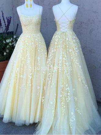 Cordón amarillo Applique vestidos de la fiesta de promoción de la tarde adornados con cuentas, vestidos de la fiesta de promoción del partido de la tarde, 12272